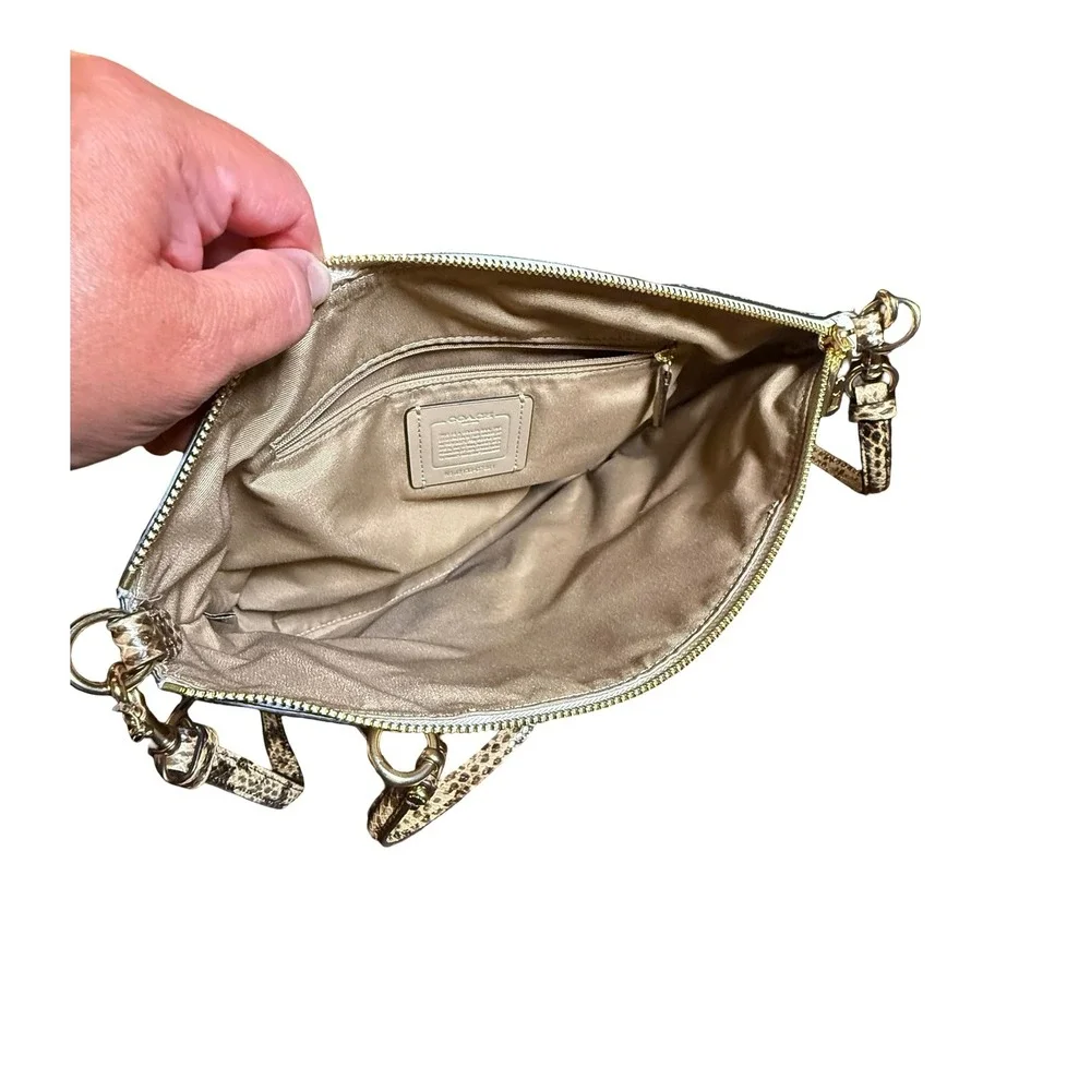 Coach Kacey Khaki Chalk Blocked Canvas Top Zip Satchel Crossbody Snakeskin Purse